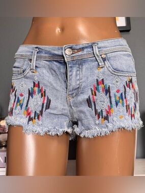 ROXY Boho Embroidered Vintage Y2K Denim Shorts